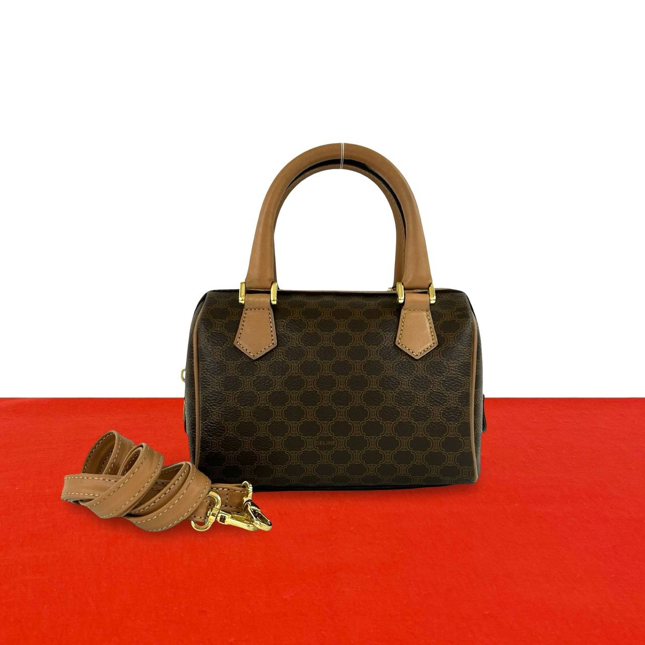 CELINE セリーヌ マカダム ブラゾン 柄 トリオンフ レザー PVC ショルダーバッグ ブラウン
57036