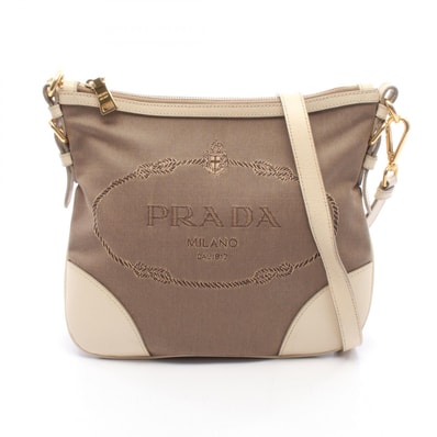 プラダ PRADA LOGO JACQUARD ロゴジャガード ショルダーバッグ バッグ キャンバス レザー レディース ベージュ系 / アイボリー系 BT0867 【中古】