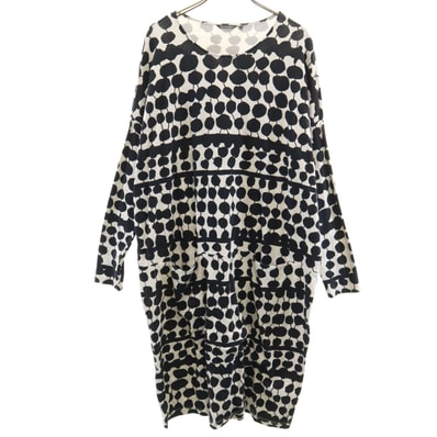 marimekko マリメッコ 総柄 長袖 ロングワンピース L ホワイト