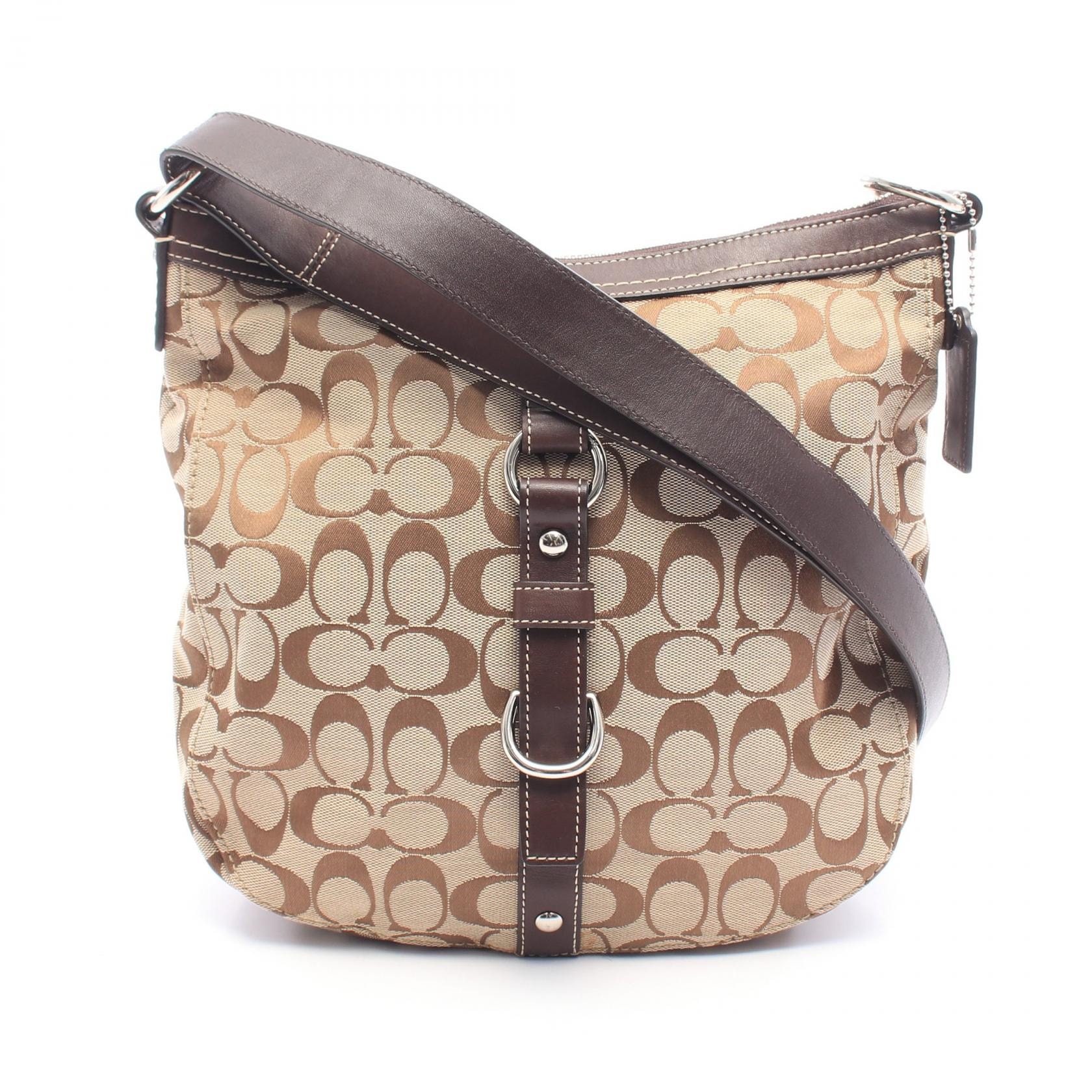コーチ COACH シグネチャー ショルダーバッグ バッグ キャンバス レザー レディース ベージュ系 / ブラウン系 F14446 【中古】