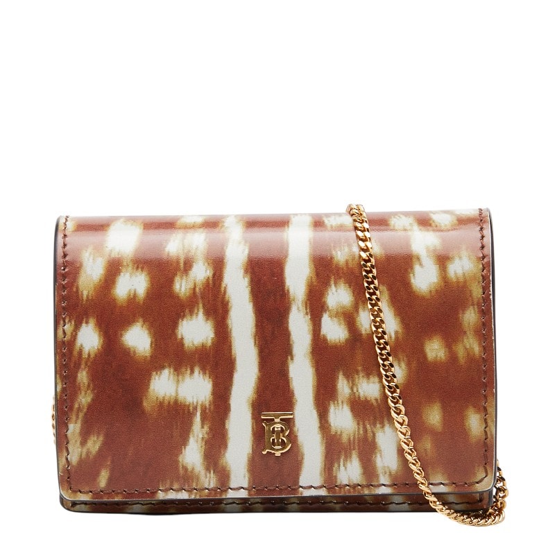 バーバリー 鹿柄 プリント チェーン ショルダー ウォレット ブラウン系 レザー レディース BURBERRY 【中古】