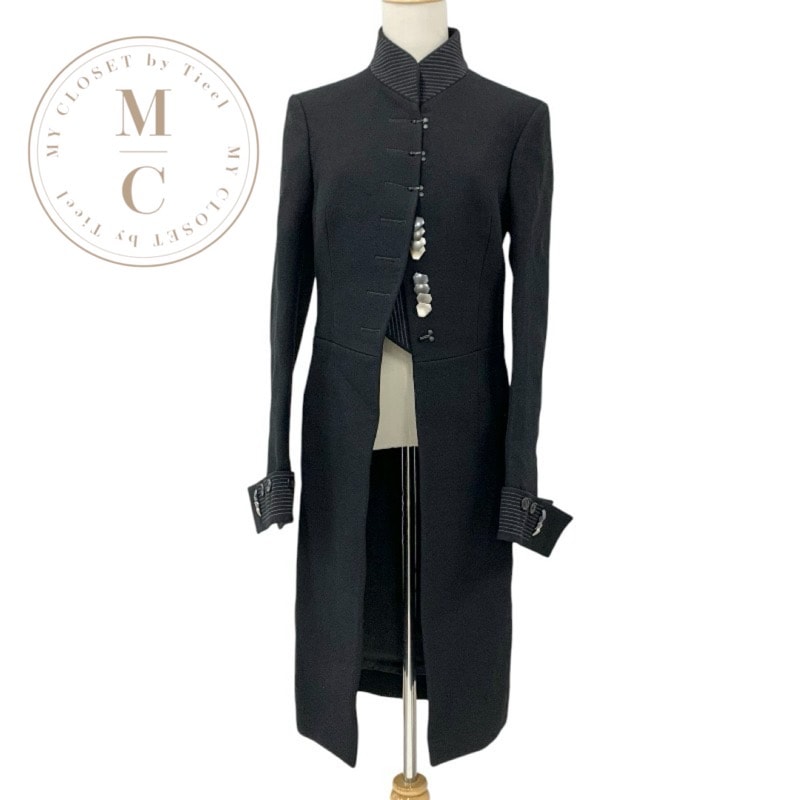 ルイヴィトン LOUIS VUITTON アウター ブラック シルバー ロングコート スリット