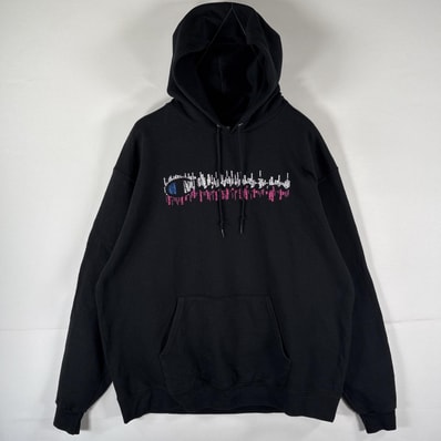 古着 チャンピオン Champion パーカー スウェット 大きいサイズ ビッグロゴプリント ワッペン フーディ XL ブラック メンズ