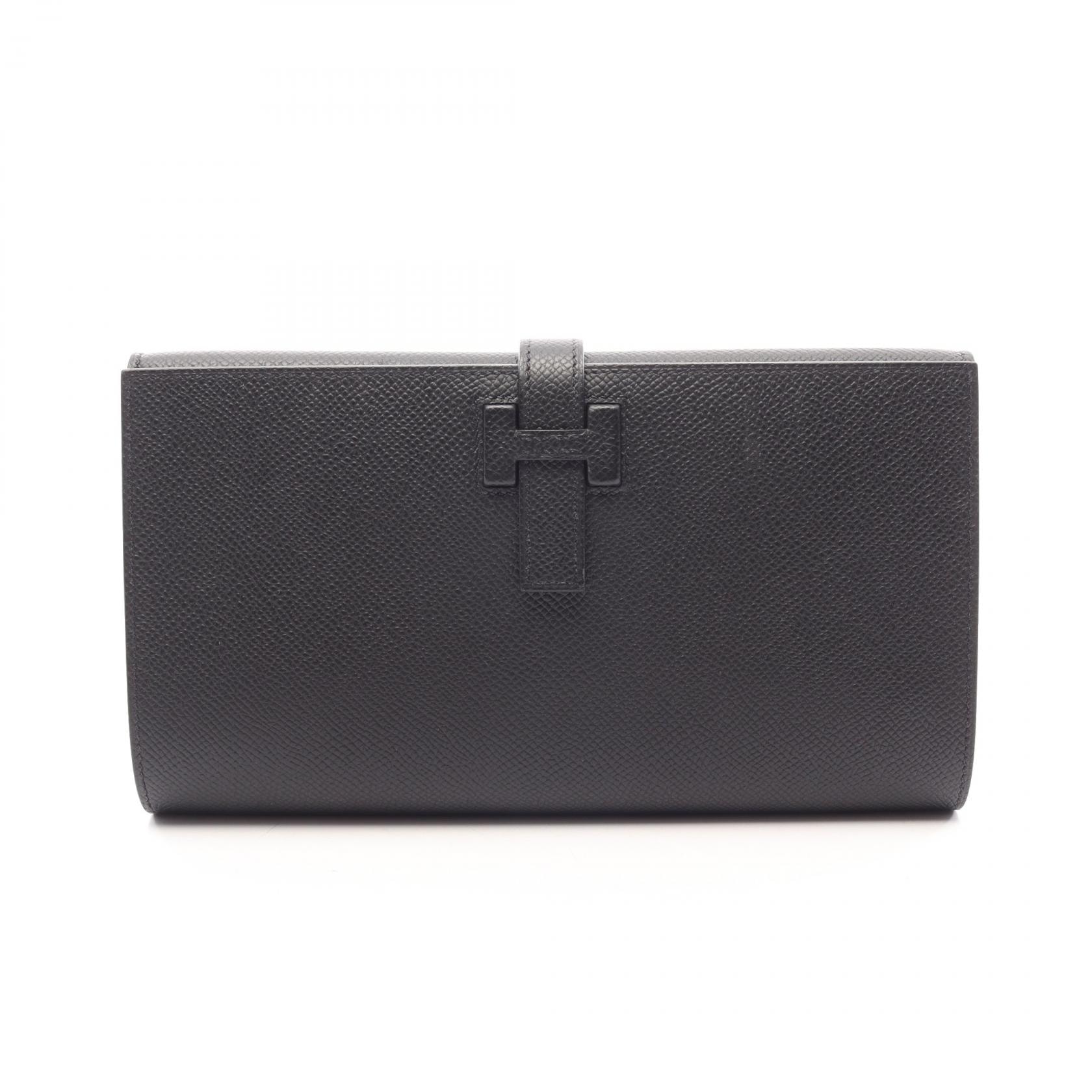 エルメス HERMES ニュー Hパッサン トゥタンマン 二つ折り長財布 財布 レザー カーフ(牛革) ヴォーエプソン ヴォーエプソン ブラック(エルメス) W刻印(2024年製造) レディース ブラック系 【中古】
