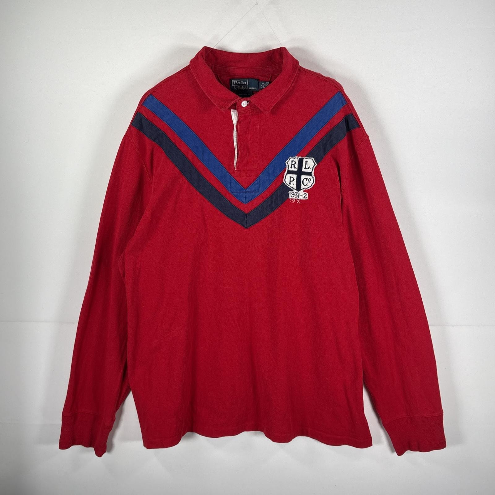 古着 90's~00's/90年代~00年代 ポロバイラルフローレン Polo by Ralph Lauren ラガーシャツ ワッペン刺繍 14041  レッド メンズ