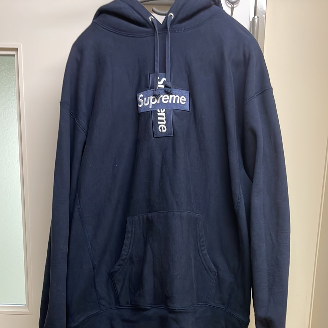 Supreme Cross Box Logo Hooded Sweatshirt "Navy"