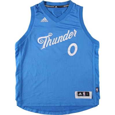 古着 アディダス adidas NBA OKLAHOMA CITY THUNDER オクラホマシティサンダー swingman ストライプ柄 ゲームシャツ レプリカユニフォーム メンズS相当/eaa645274