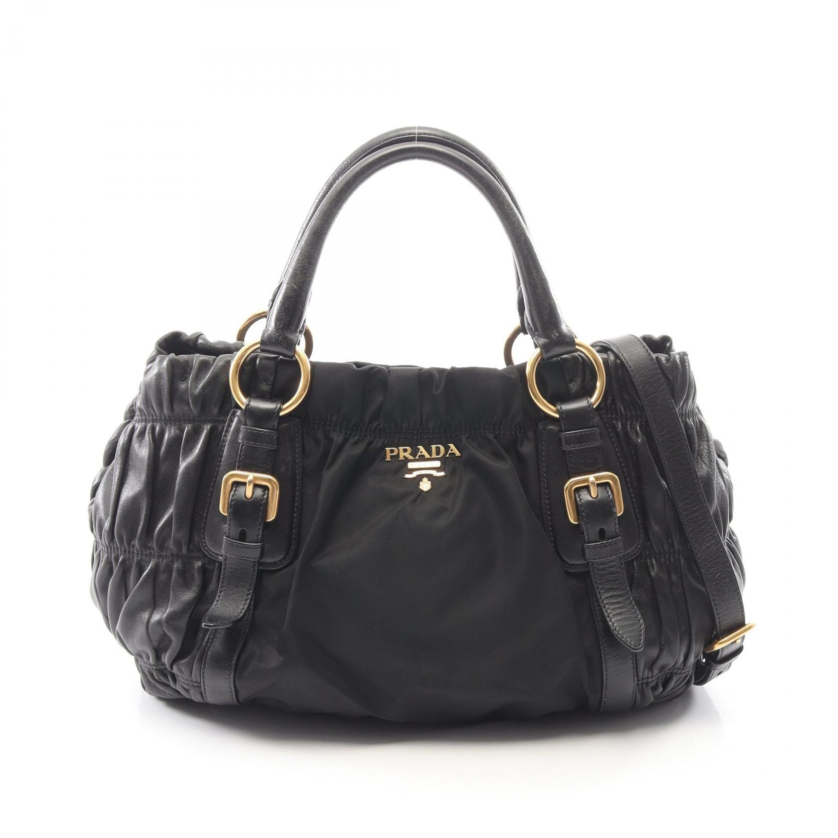 プラダ PRADA ギャザー 2WAY トートバッグ バッグ ナイロン レザー レディース ブラック系 【中古】