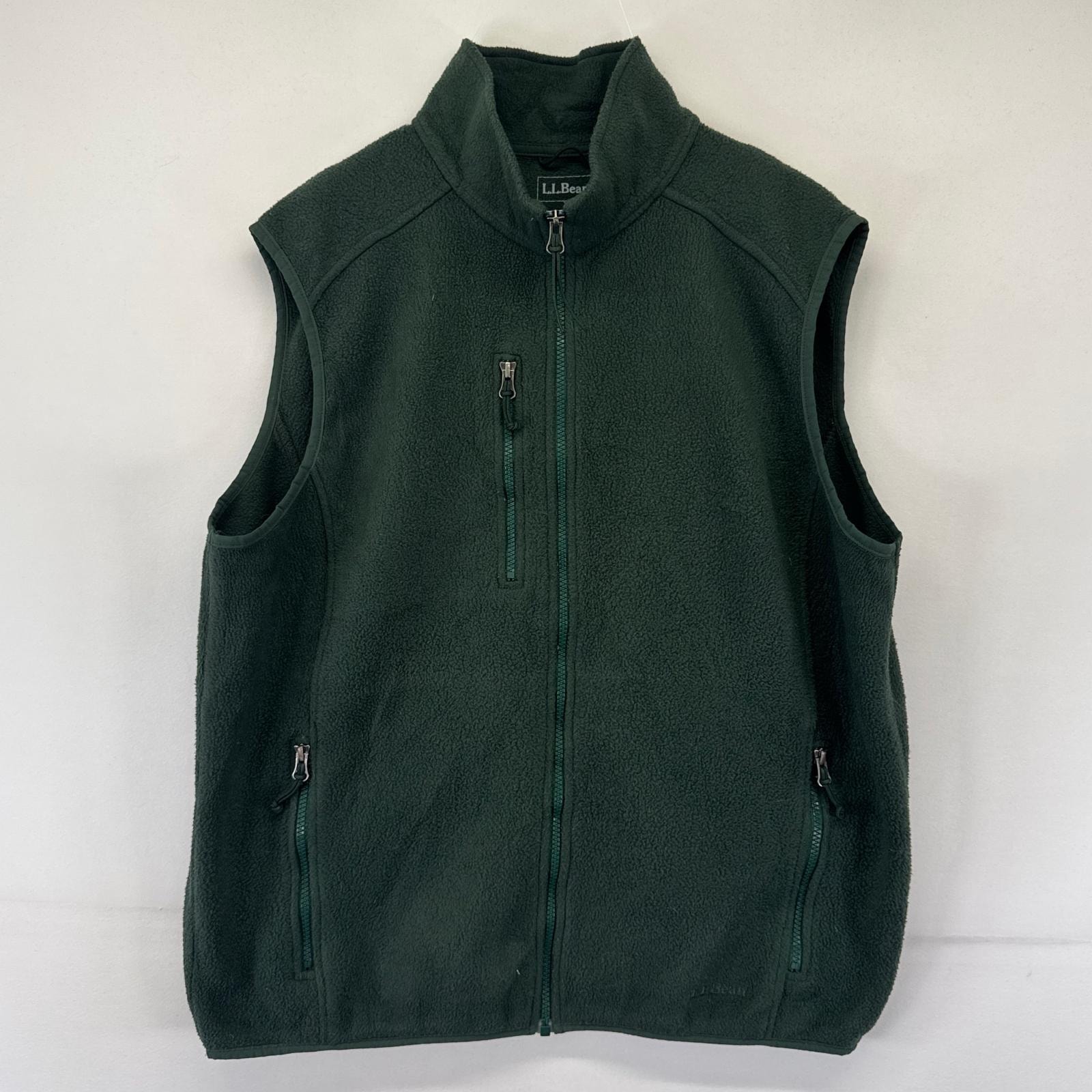 빈티지 L.L.Bean 베스트 풀 지퍼 원 포인트 자수 로고 플리스 L 그린 남성용