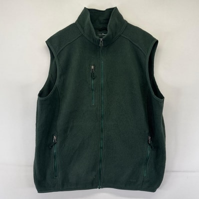古着 エルエルビーン L.L.Bean ベスト フルジップ ワンポイント刺繍ロゴ フリース L グリーン系 メンズ