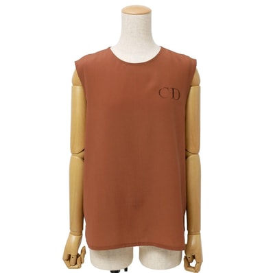 ■美品■Christian Dior クリスチャンディオール ヴィンテージ ブラウス サイズM ノースリーブ 総シルク CDロゴ タンクトップ ブランド古着【中古】20260908/RB0908
