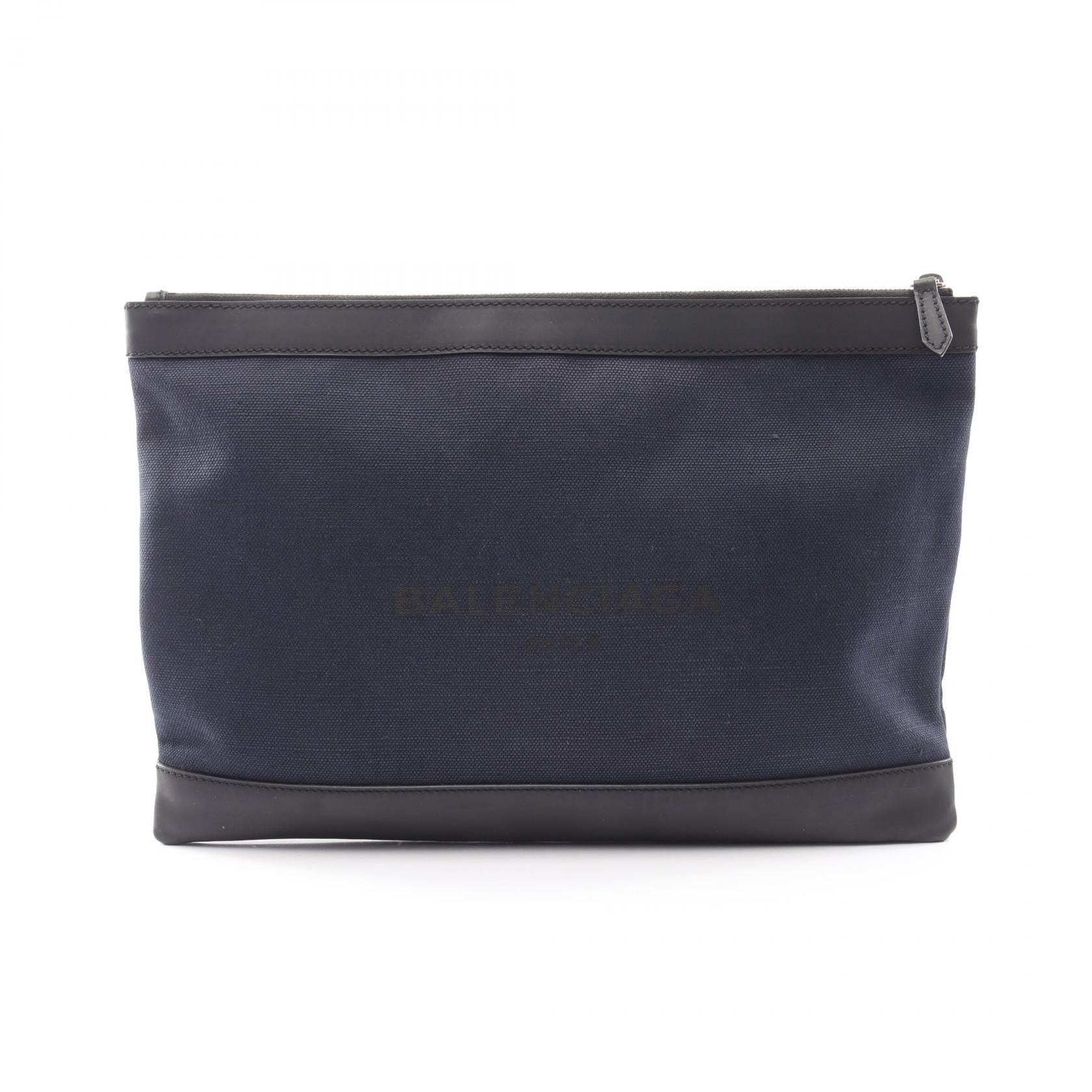 バレンシアガ BALENCIAGA NAVY CLIP L ネイビークリップ セカンドバッグ クラッチバッグ バッグ キャンバス レザー メンズ レディース ネイビー系 / ブラック系 【中古】