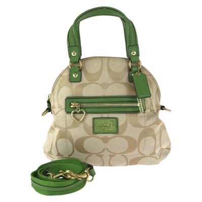 COACH コーチ ポピー シグネチャー 2way ベージュ グリーン ゴールド金具 キャンバス エナメル/ ショルダーバッグ ハンドバッグ 601979 【中古】