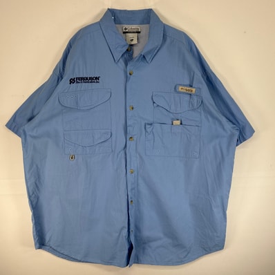 古着 コロンビア Columbia 半袖シャツ PFG フィッシングギア 大きいサイズ ワンポイント ロゴ XL 水色 無地 メンズ