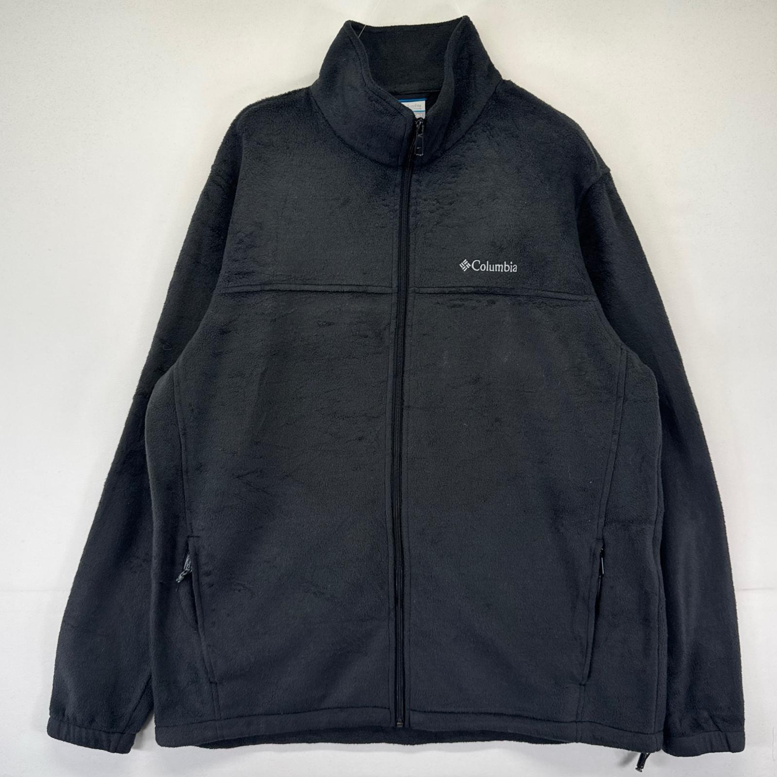 古着 コロンビア Columbia フリース ジャケット ワンポイントロゴ フルジップ 刺繍 アウトドア XL  ブラック系 メンズ