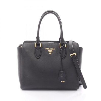 プラダ PRADA SAFFIANO +SOFT CALF 2WAY ハンドバッグ バッグ サフィアーノレザー レディース ブラック系 【中古】