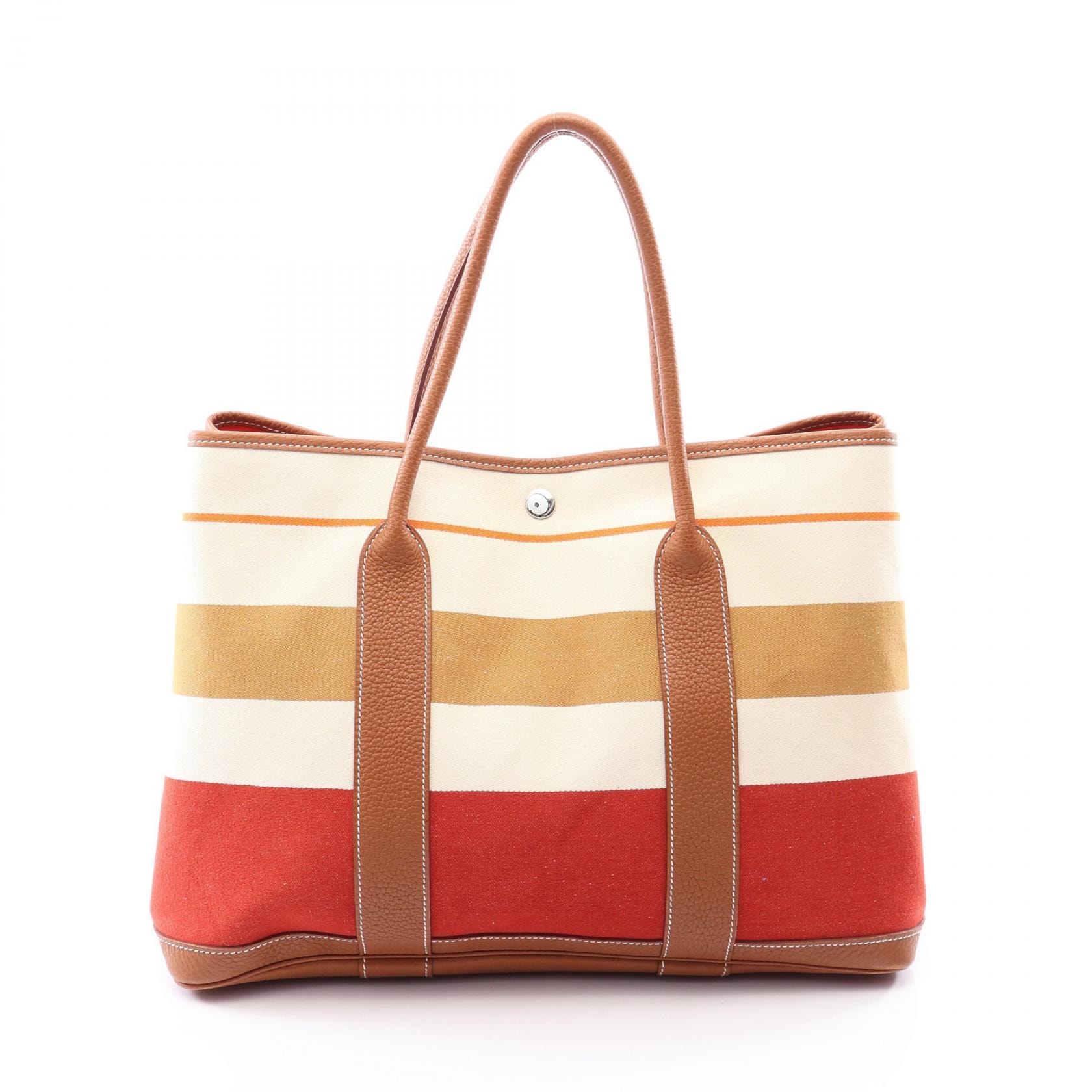 エルメス HERMES ガーデンパーティPM エクリュ ルージュベネチアン ゴールド トートバッグ バッグ キャンバス レザー トワルトランザットロカバール ネゴンダ エクリュ □Q刻印(2013年製造) レディース アイボリー系
