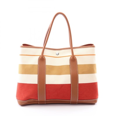 エルメス HERMES ガーデンパーティPM エクリュ ルージュベネチアン ゴールド トートバッグ バッグ キャンバス レザー トワルトランザットロカバール ネゴンダ エクリュ □Q刻印(2013年製造) レディース アイボリー系