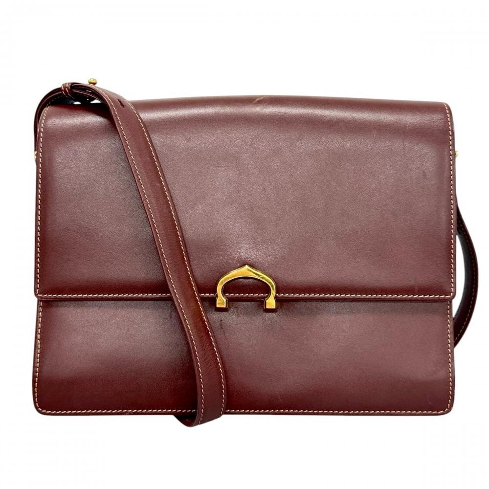 CARTIER カルティエ ショルダーバッグ マストドゥカルティエ Cロゴ 斜め掛け レザー    ボルドー ゴールド金具 レディース【中古品】