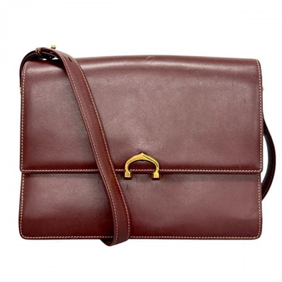 CARTIER カルティエ ショルダーバッグ マストドゥカルティエ Cロゴ 斜め掛け レザー ボルドー ゴールド金具 レディース【中古品】