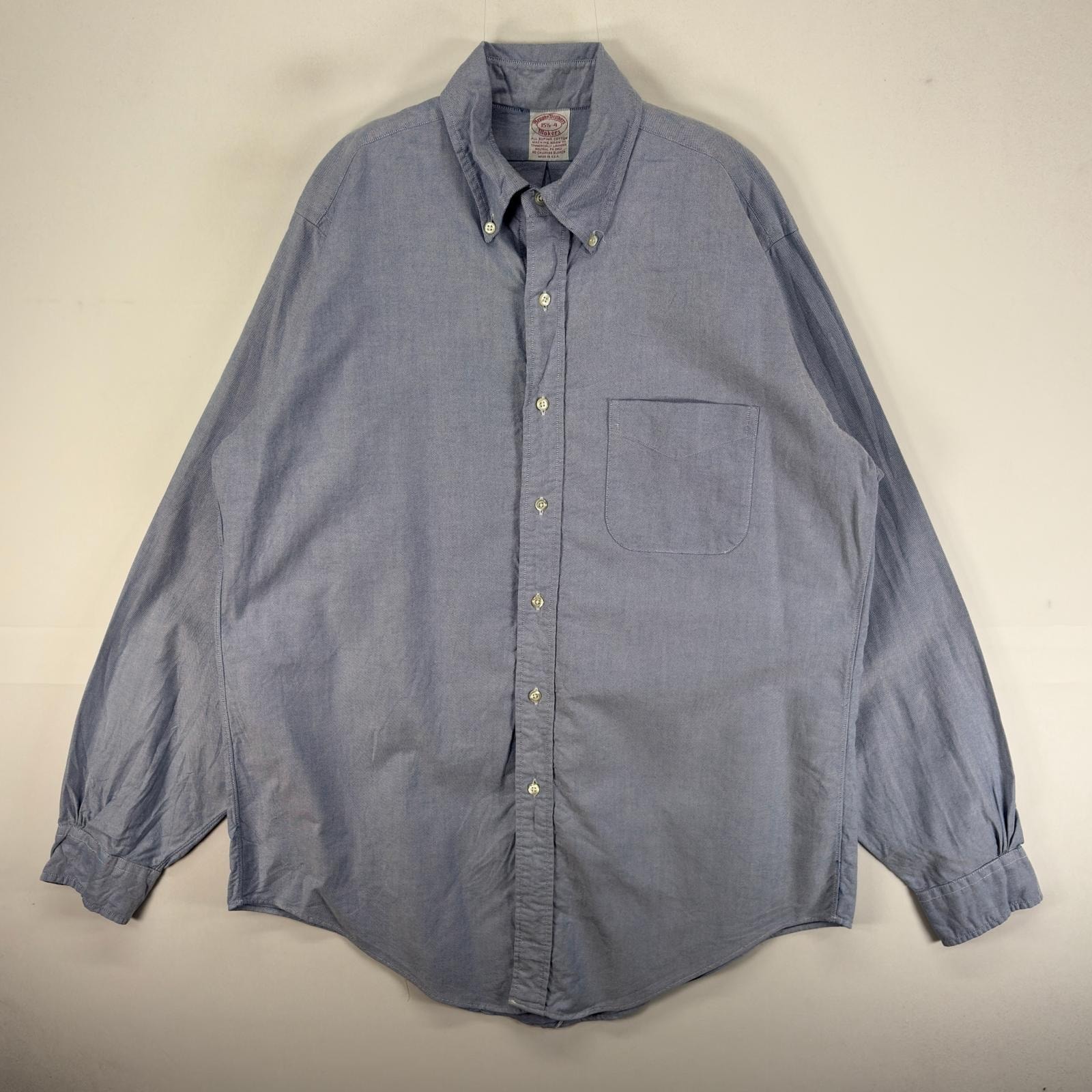 古着 ブルックスブラザーズ Brooks Brothers USA製 長袖シャツ Makers USA製 M  ブルー系 無地 メンズ