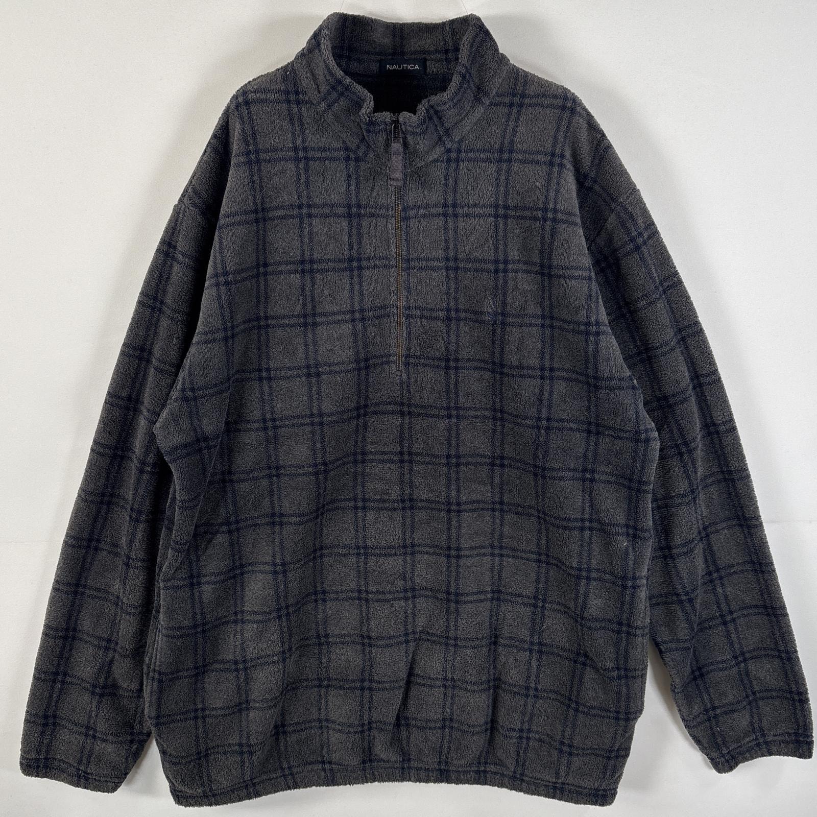 古着 ノーティカ NAUTICA フリースジャケット ハーフジップ ワンポイント刺繍ロゴ サイドポケット ビッグサイズ グレー ネイビー メンズ