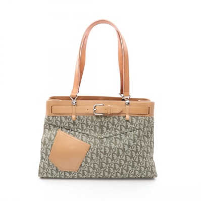 ディオール Dior トロッター トートバッグ バッグ キャンバス レザー レディース グリーン系 / ホワイト系 / ベージュ系 【中古】