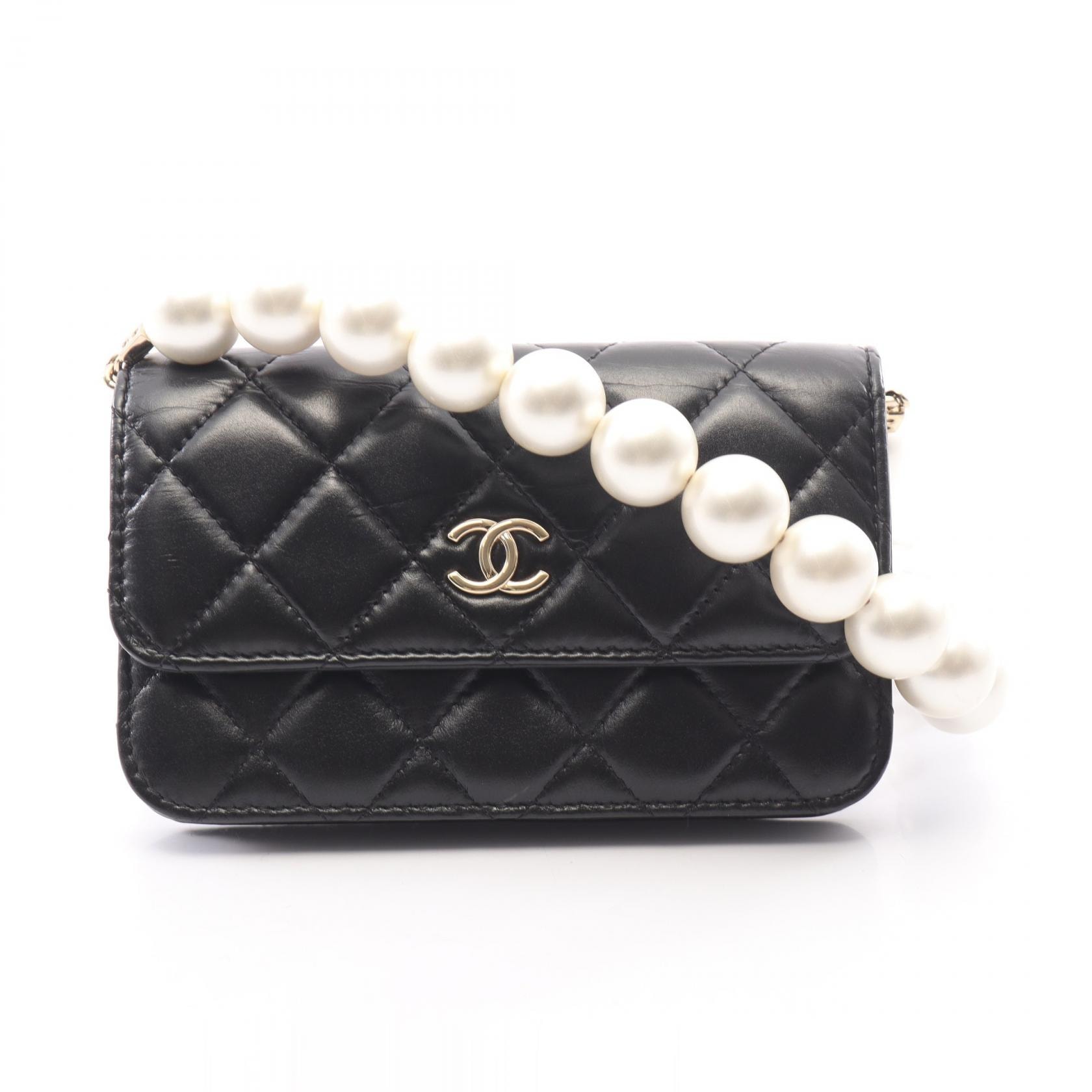 シャネル CHANEL マトラッセ パールチェーン ショルダーバッグ バッグ ラムスキン(羊革) レディース ブラック系 【中古】