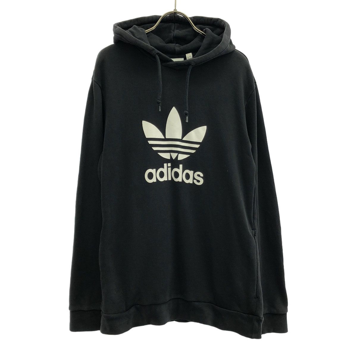 adidas アディダス トレフォイルロゴ 長袖 スウェットパーカー M ブラック