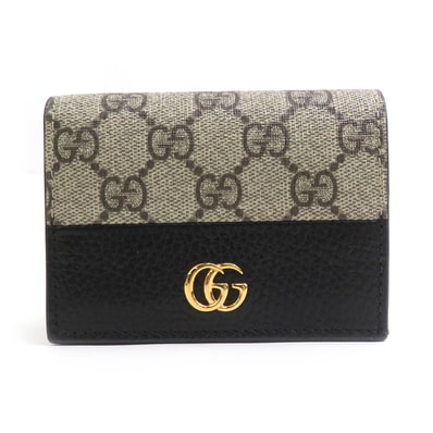 グッチ GUCCI 二つ折り財布 GGマーモント GGスプリームキャンバス/レザー ブラック×ブラウン ユニセックス 658610【中古】 r10590g