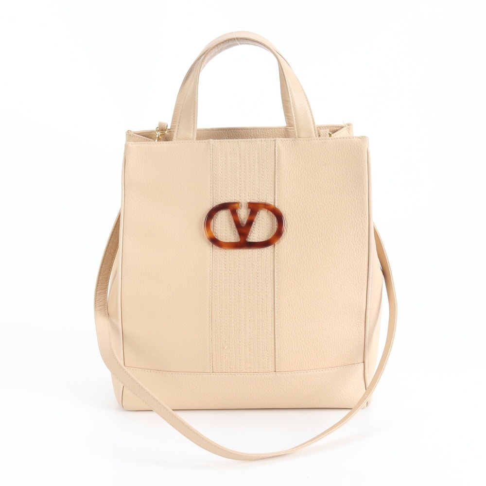 ■極美品 ヴァレンティノ Vロゴ ベージュショルダーバッグ レザー