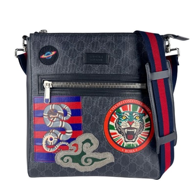 グッチ GUCCI ショルダーバッグ GGスプリームキャンバス ブラック メンズ 474137【中古】 z8640