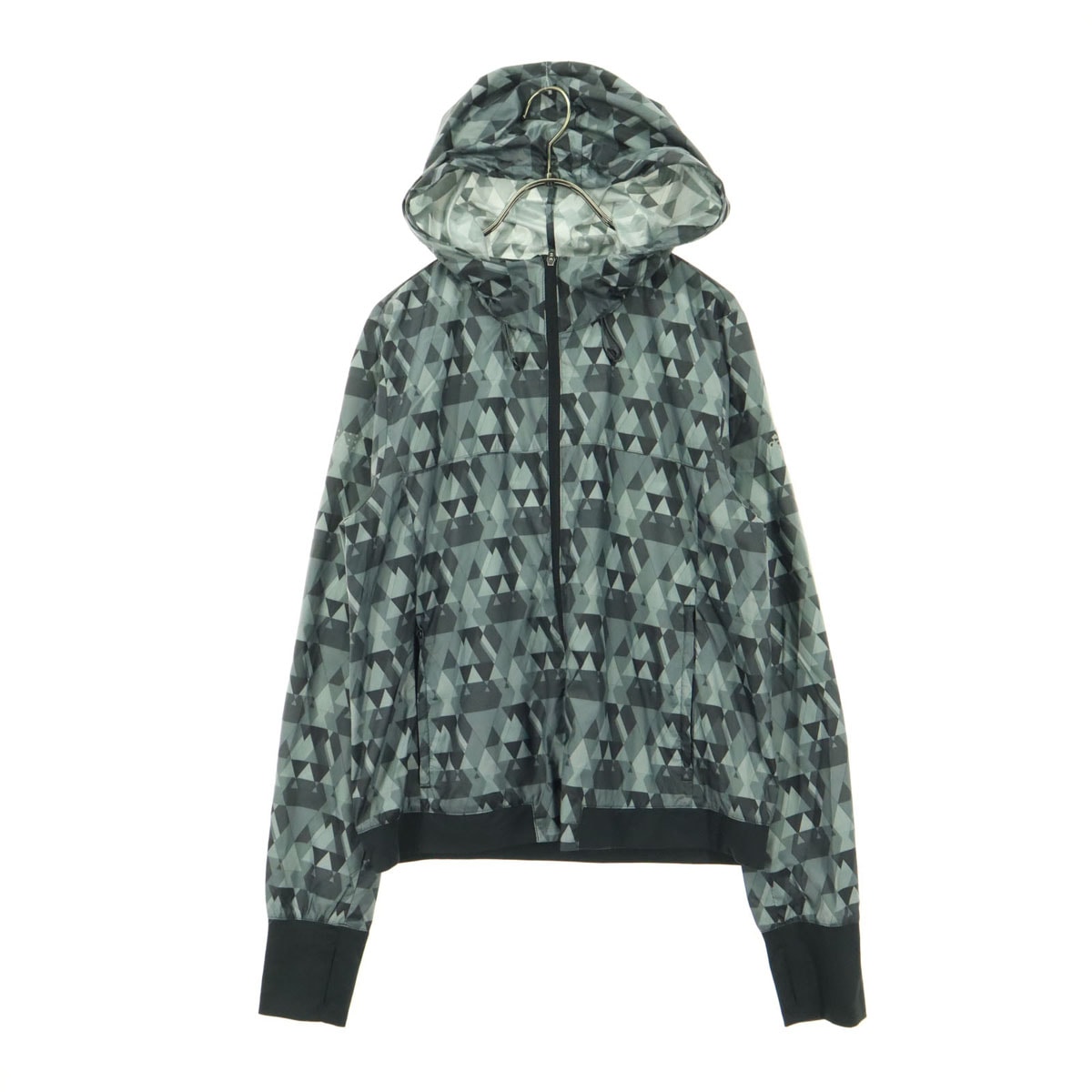 美品 adidas アディダス 幾何学模様 長袖 ナイロンジャケット L グレー フーディー