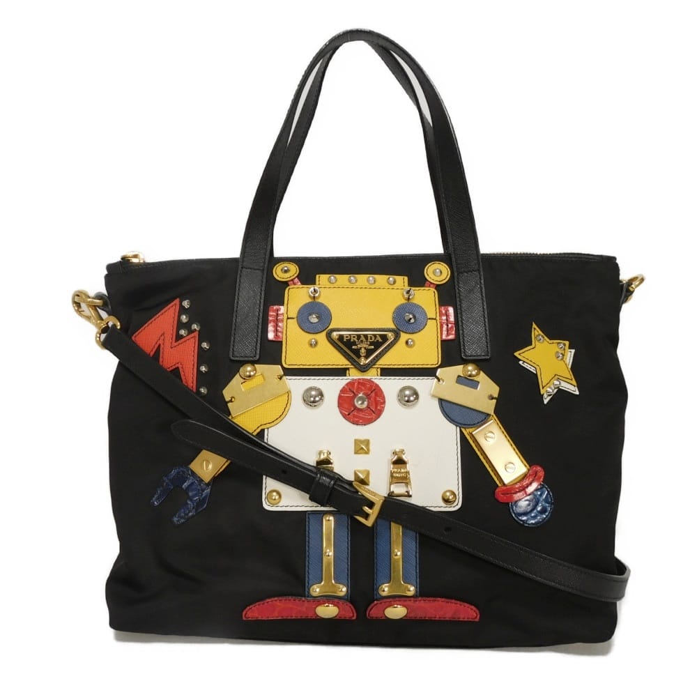 PRADA プラダ テスート ロボット アップリケ トート サフィアーノ カーフ ブラック マルチカラー ショルダーバッグトライアングルロゴ ナイロン ネロ トートバッグ 1BG061 ELT F0Q51