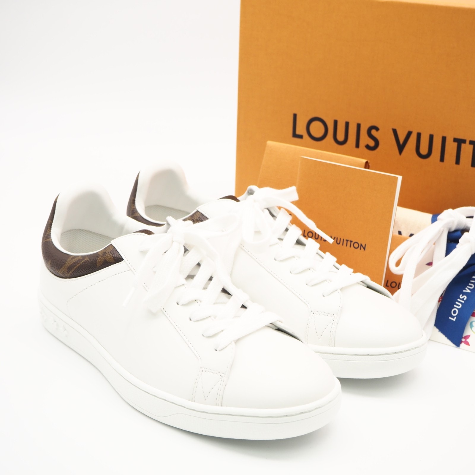 未使用 LOUIS VUITTON ルイ・ヴィトン モノグラム ルクセンブルグライン スニーカー 5 24.5 MS0148 スニーカー ホワイト ブラウン ベージュ コーティングキャンバス カーフレザー レディース