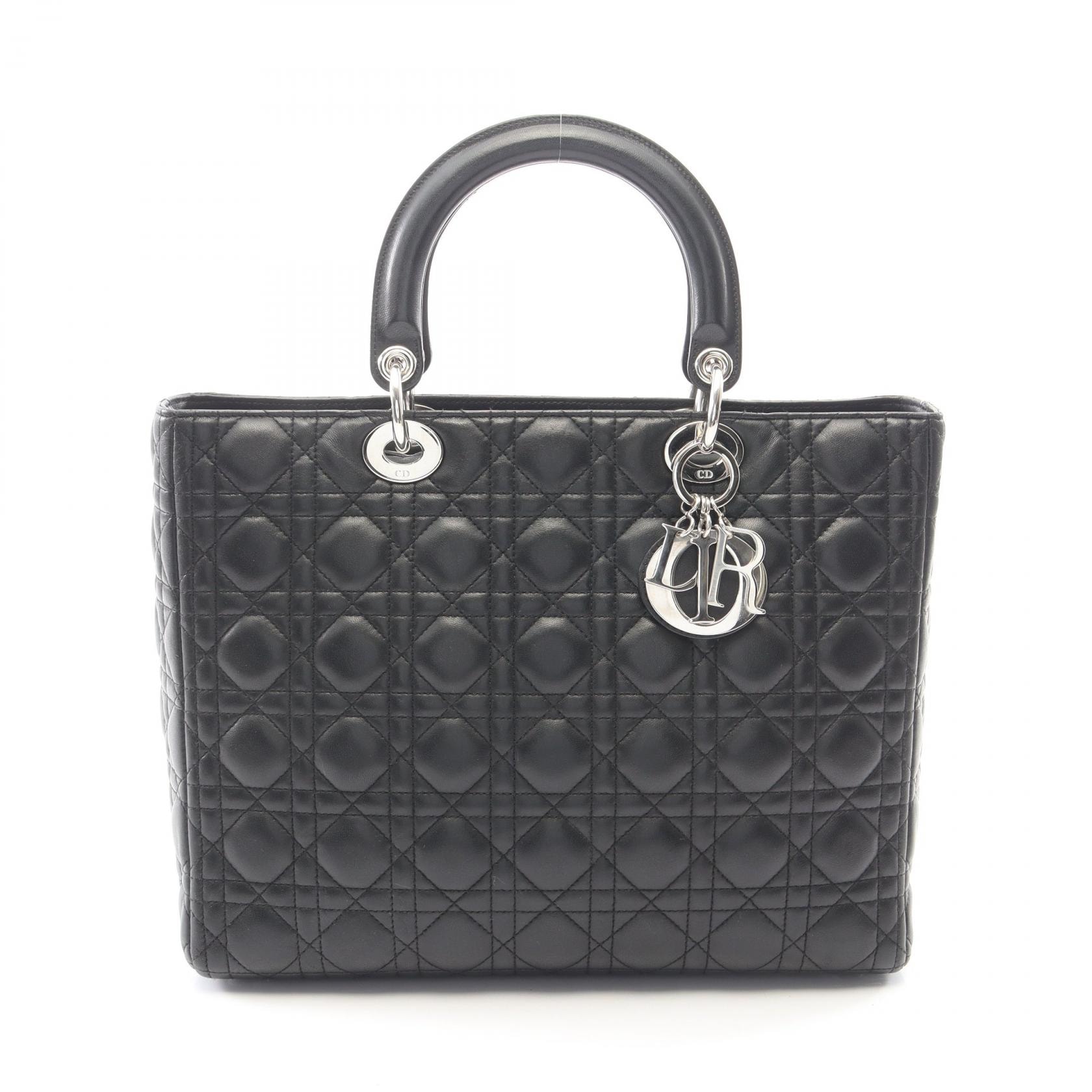 ディオール Dior レディディオール ラージ カナージュ ハンドバッグ バッグ レザー レディース ブラック系 【中古】