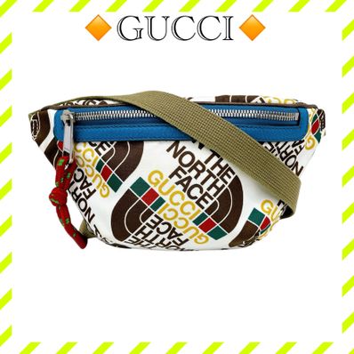 極美品 グッチ ノースフェイス 650299 ナイロン レザー ボディバッグ 白