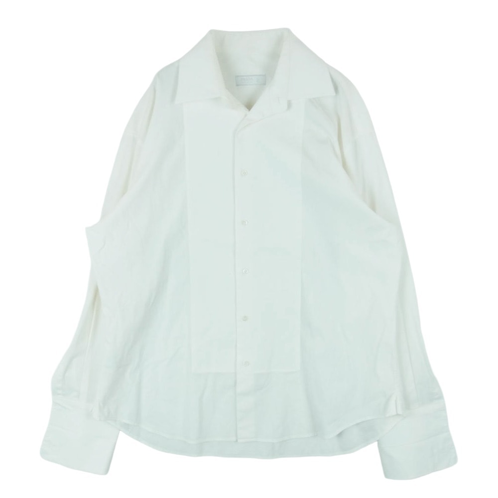 PRADA プラダ ワイドカラー ストレッチ 長袖 ドレス シャツ イタリア製 ホワイト系 40【中古】