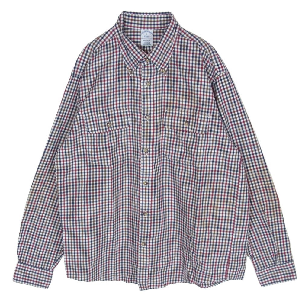 Brooks Brothers ブルックスブラザーズ シルク混 コットン エルボーパッチ ボタンダウン チェック 長袖 シャツ マルチカラー系 L【中古】