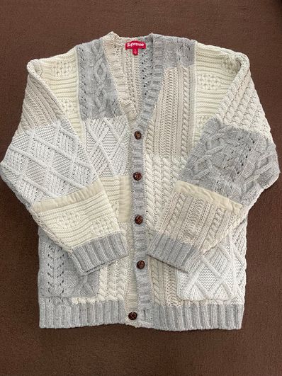 Supreme Patchwork Cable Knit Cardigan "Ivory"