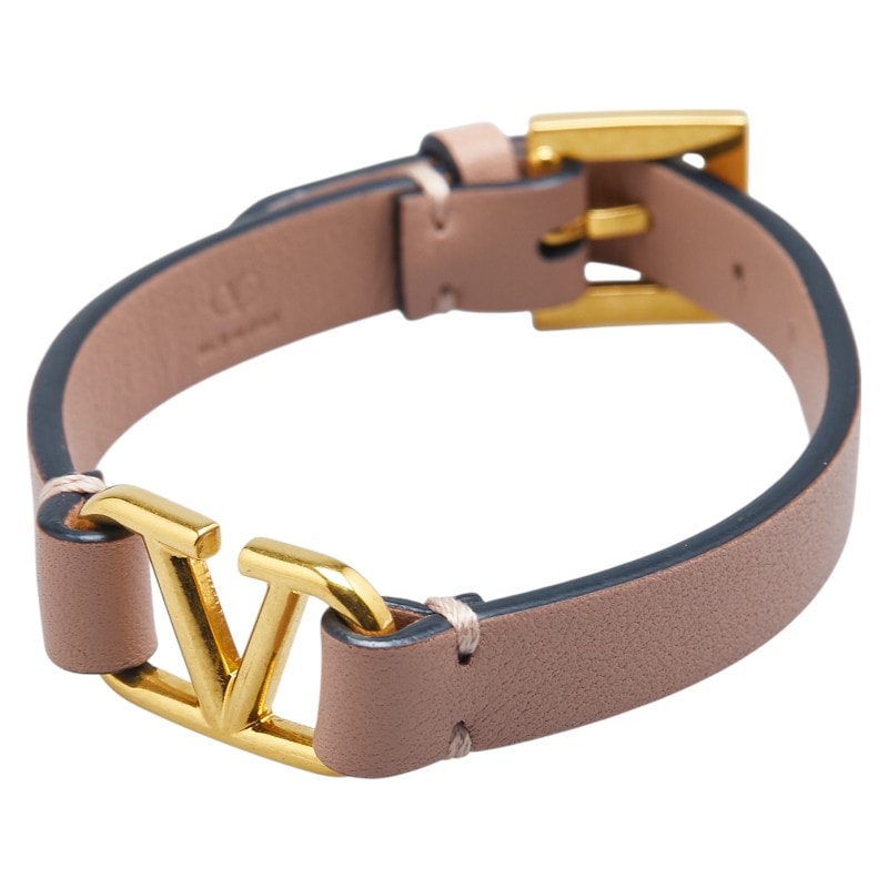 ヴァレンティノ ガラヴァーニ ロゴ ベルト ブレスレット ベージュ ピンク レザー レディース VALENTINO 【中古】