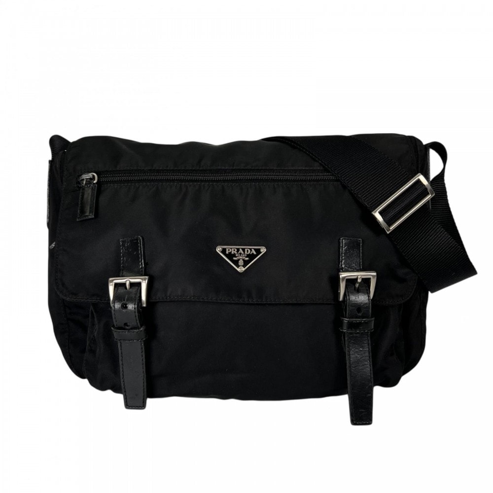 PRADA プラダ ショルダーバッグ ナイロン ブラック 黒 シルバー金具 レディース【中古品】