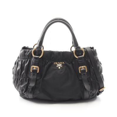 プラダ PRADA ギャザー 2WAY トートバッグ バッグ ナイロン レザー レディース ブラック系 【中古】