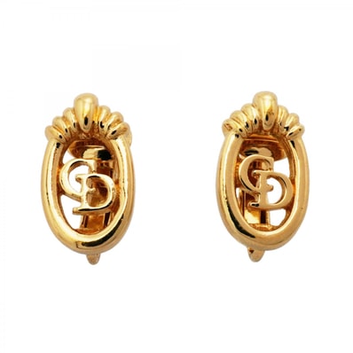 ★SALE【6jdb0349-k】クリスチャンディオール イヤリング CDロゴ GPメッキ ゴールド【中古】レディース
