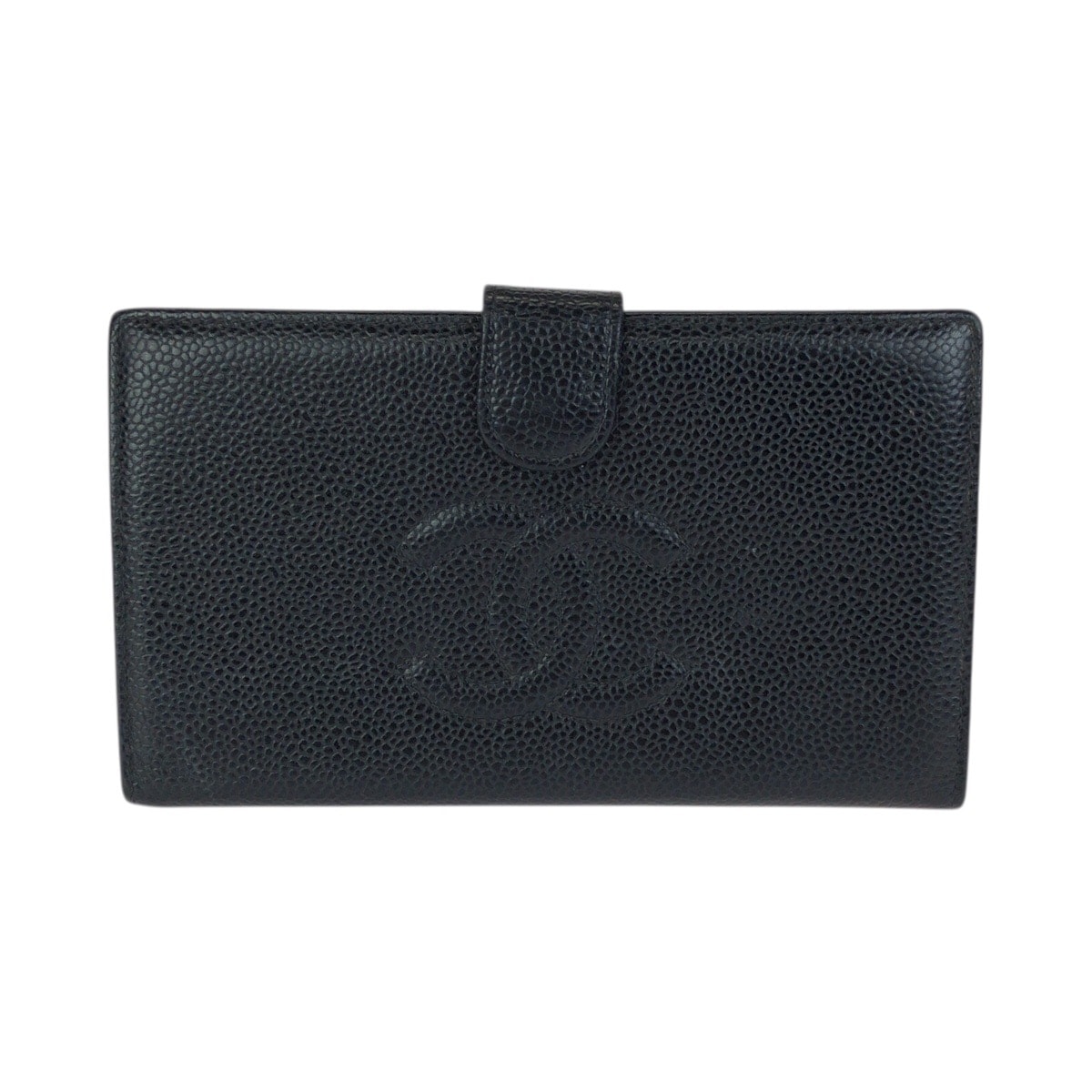 美品 CHANEL シャネル ヴィンテージ ココマーク ブラック 黒 ゴールド金具 キャビアスキン 長財布 ロングウォレット 601755 【中古】