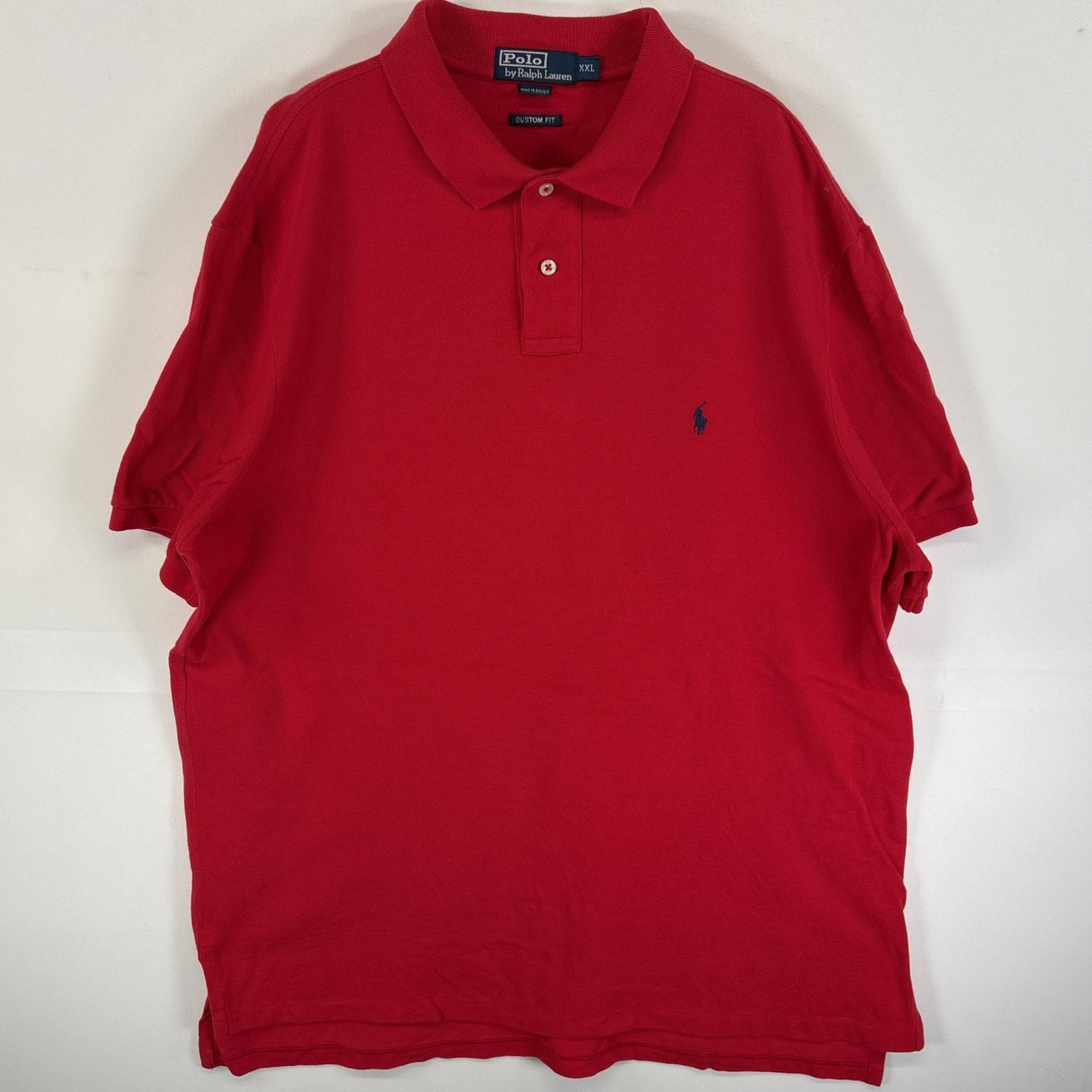 古着 90's/90年代 ポロ・ラルフローレン POLO RALPH LAUREN 鹿の子 半袖 ポロシャツ ワンポイント ロゴ 刺繍 大きいサイズ 2ボタン 14041  レッド 無地 メンズ