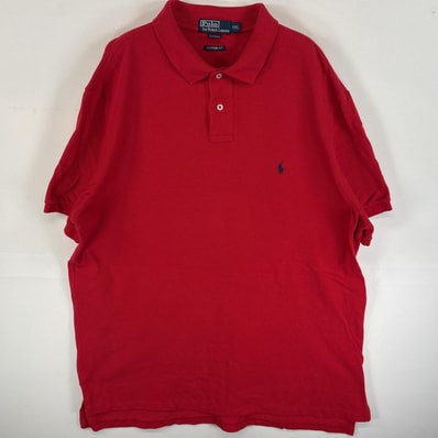 古着 90's/90年代 ポロ・ラルフローレン POLO RALPH LAUREN 鹿の子 半袖 ポロシャツ ワンポイント ロゴ 刺繍 大きいサイズ 2ボタン 14041 レッド 無地 メンズ