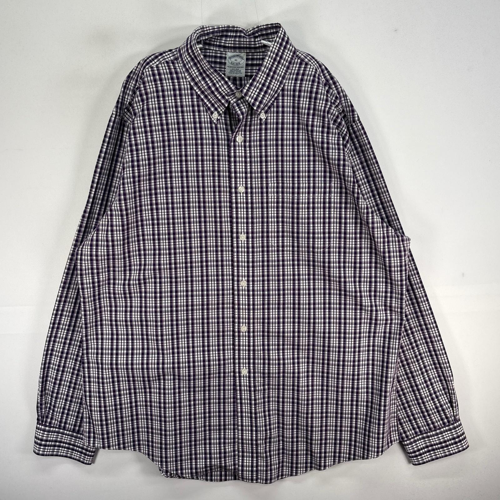 古着 ブルックスブラザーズ Brooks Brothers 長袖シャツ ボタンダウン 胸ポケ XL  パープル系 チェック メンズ