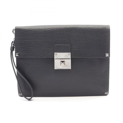 ヴァレンチノ Valentino ロックスタッズ セカンドバッグ クラッチバッグ バッグ レザー メンズ ブラック系 【中古】