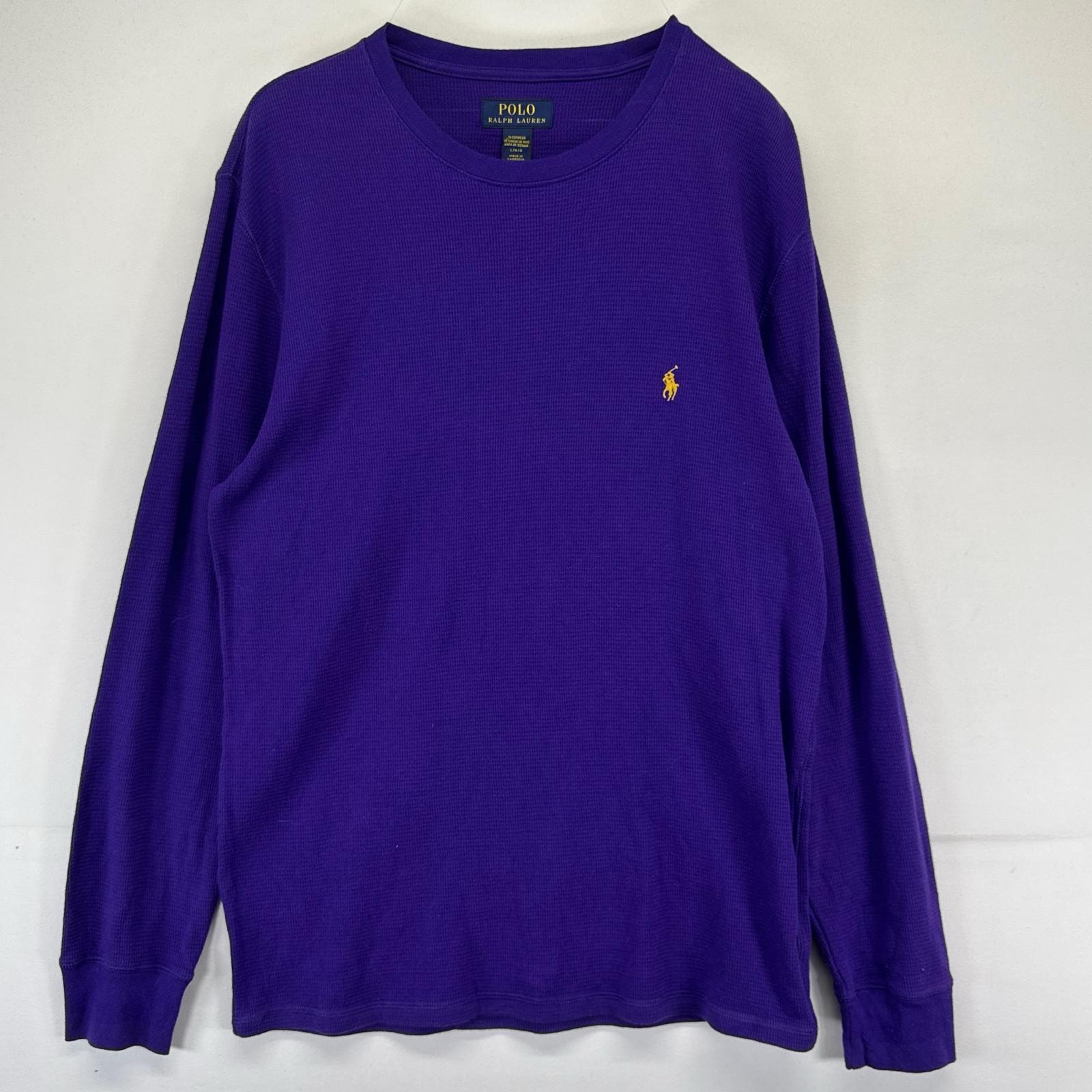古着 ポロ・ラルフローレン POLO RALPH LAUREN 長袖Tシャツ ワンポイントロゴ クルーネック サーマル L  パープル系 メンズ